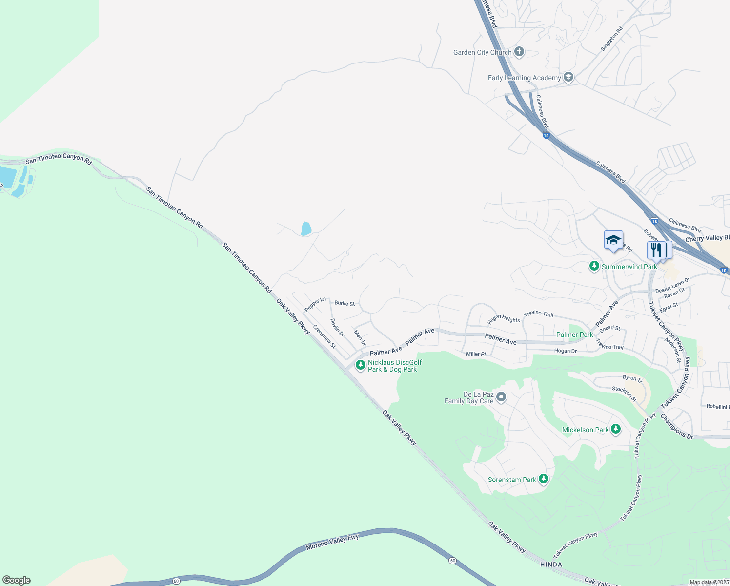 map of restaurants, bars, coffee shops, grocery stores, and more near 34300 Venturi Avenue in Beaumont