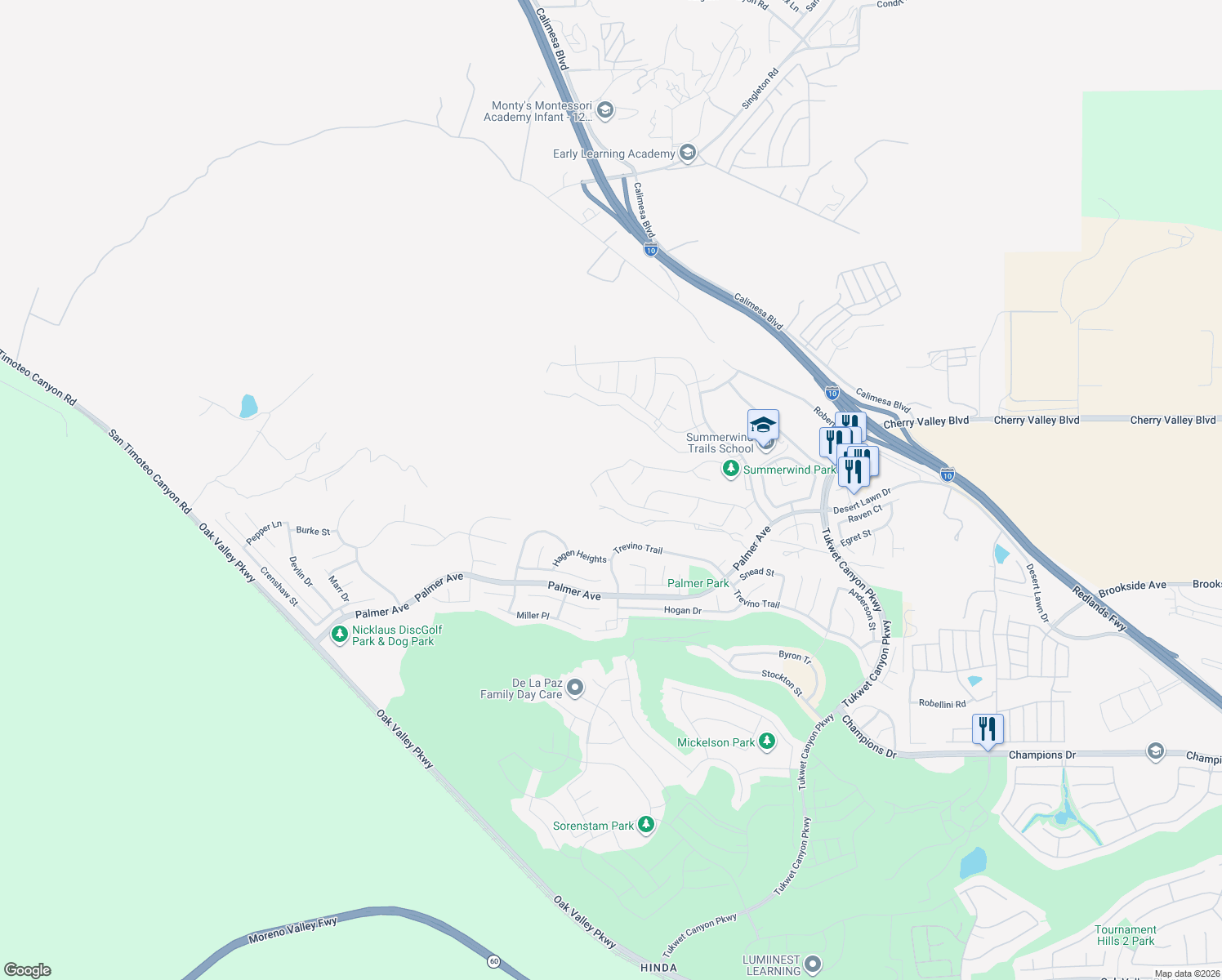 map of restaurants, bars, coffee shops, grocery stores, and more near 1453 Dittany Court in Beaumont