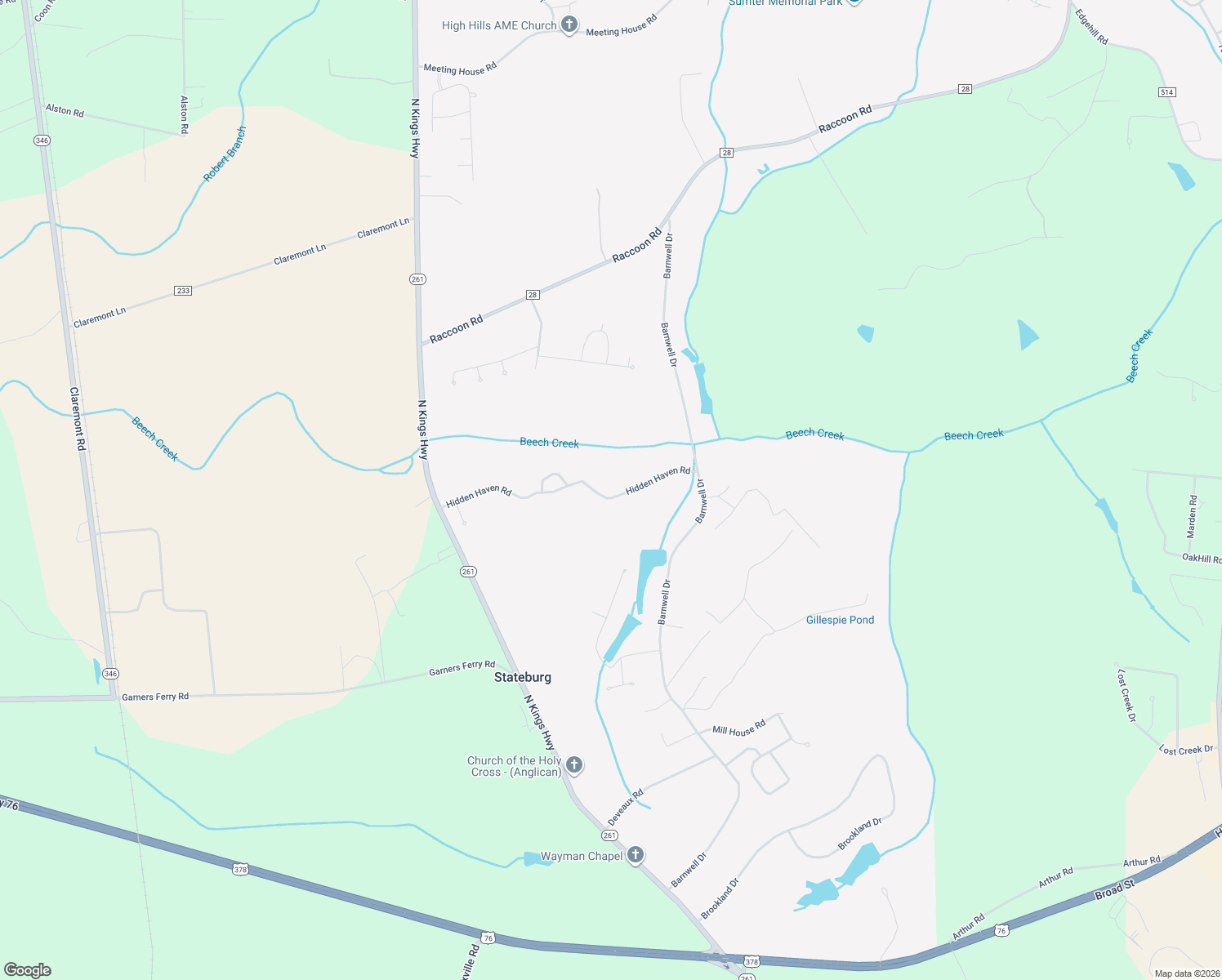 map of restaurants, bars, coffee shops, grocery stores, and more near 6535 Hidden Haven Road in Sumter