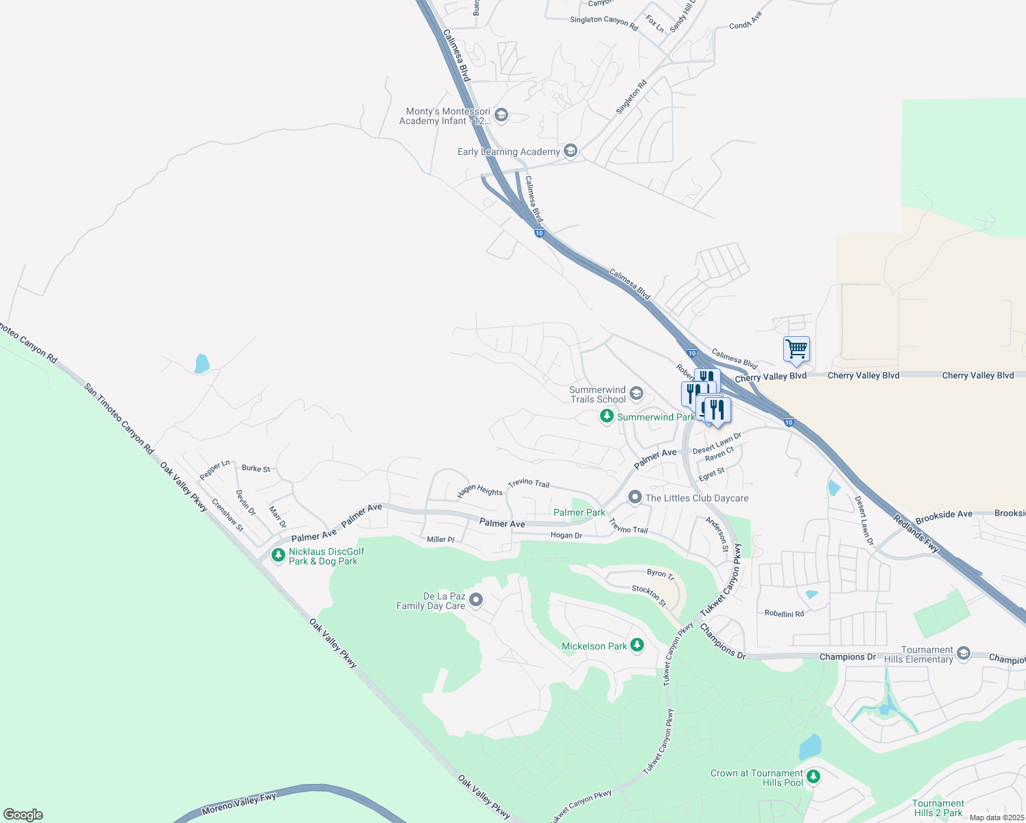 map of restaurants, bars, coffee shops, grocery stores, and more near in Calimesa