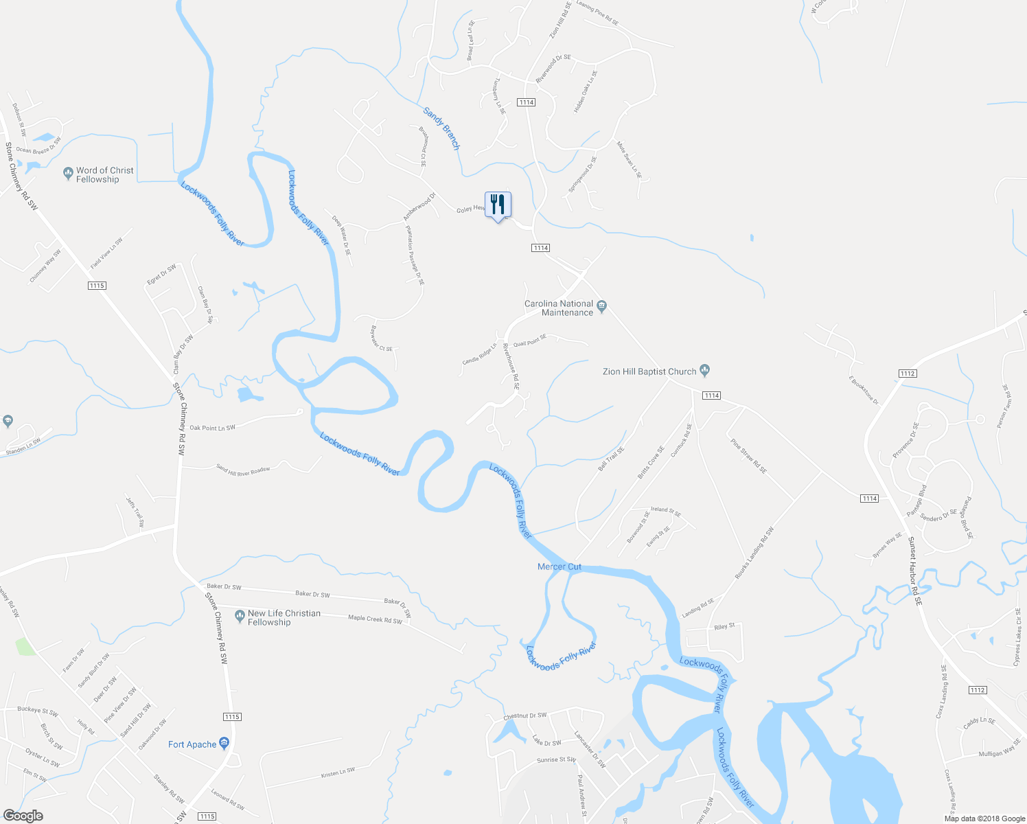 map of restaurants, bars, coffee shops, grocery stores, and more near 1819 Forbes Bay Lane Southeast in Bolivia