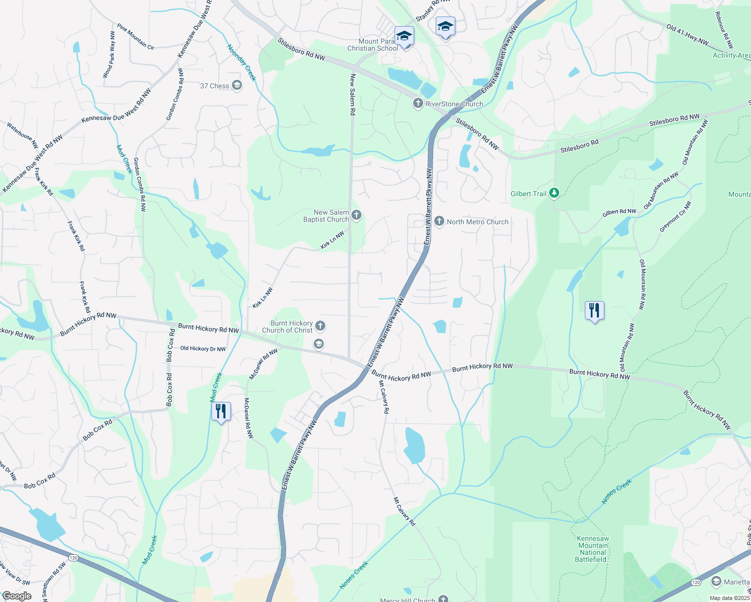 map of restaurants, bars, coffee shops, grocery stores, and more near 608 Tabbystone Northwest in Marietta