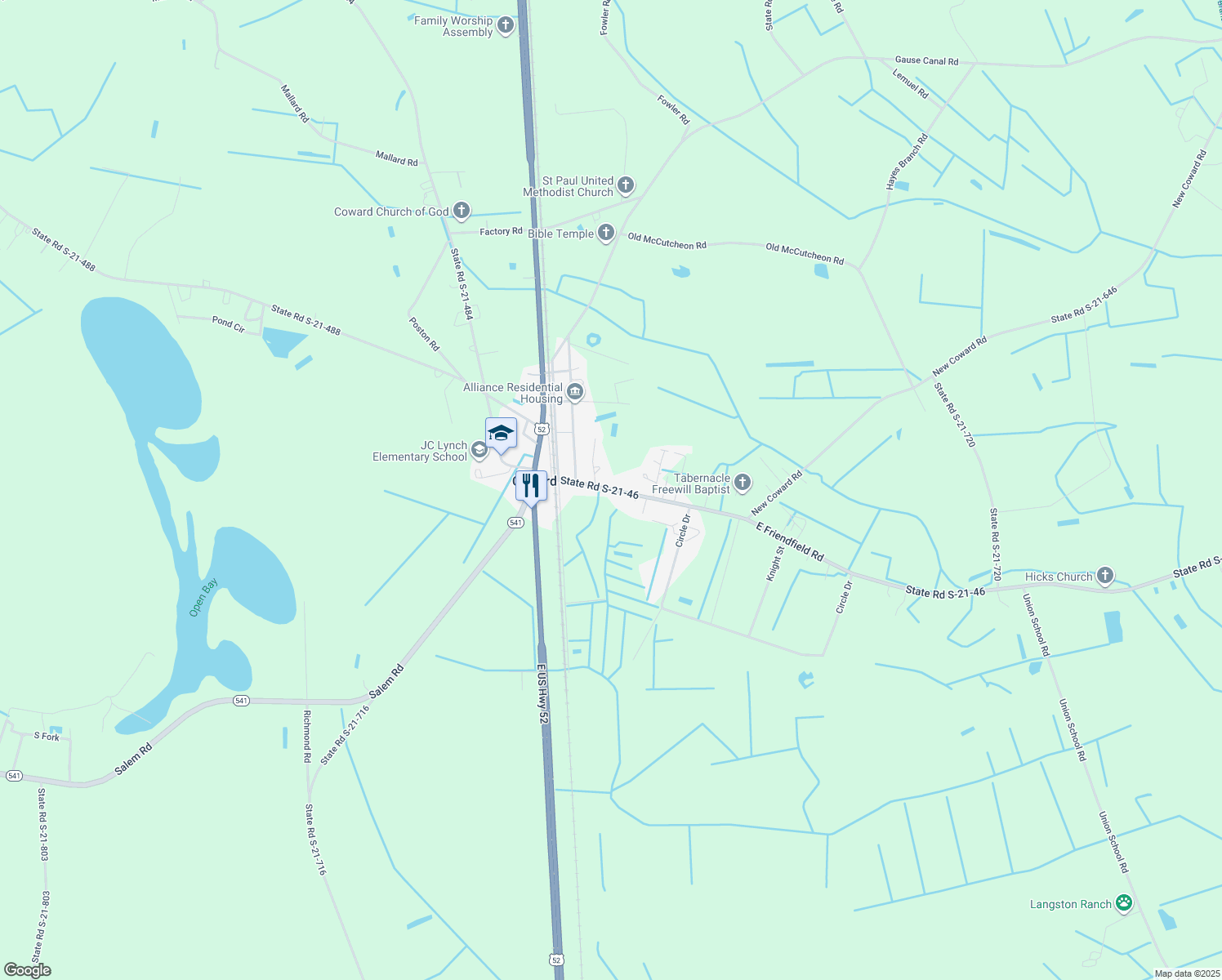 map of restaurants, bars, coffee shops, grocery stores, and more near 200 State Road S-21-46 in Coward