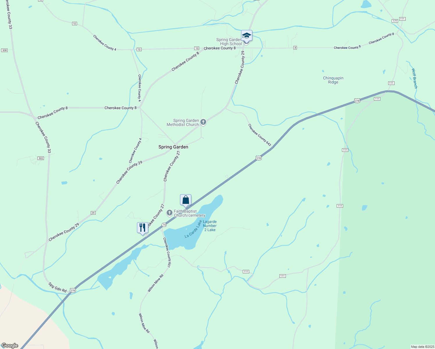 map of restaurants, bars, coffee shops, grocery stores, and more near 1285 U.S. 278 in Piedmont