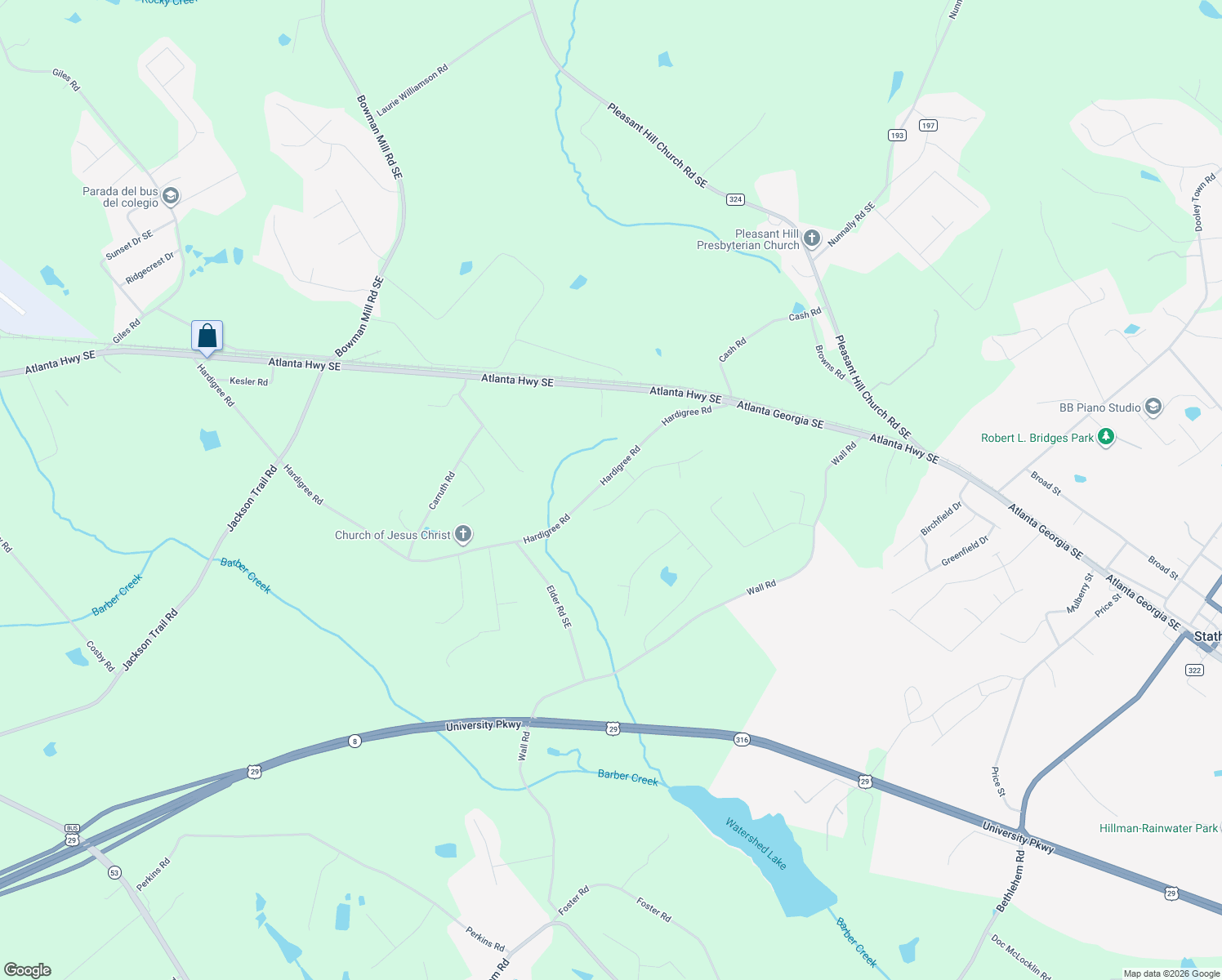 map of restaurants, bars, coffee shops, grocery stores, and more near 1608 Phillipsburg Drive in Winder
