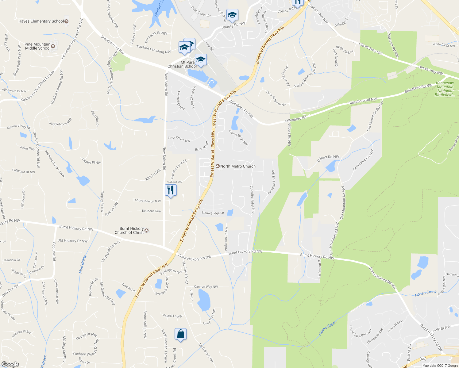 map of restaurants, bars, coffee shops, grocery stores, and more near 821 Hardage Farm Drive Northwest in Marietta