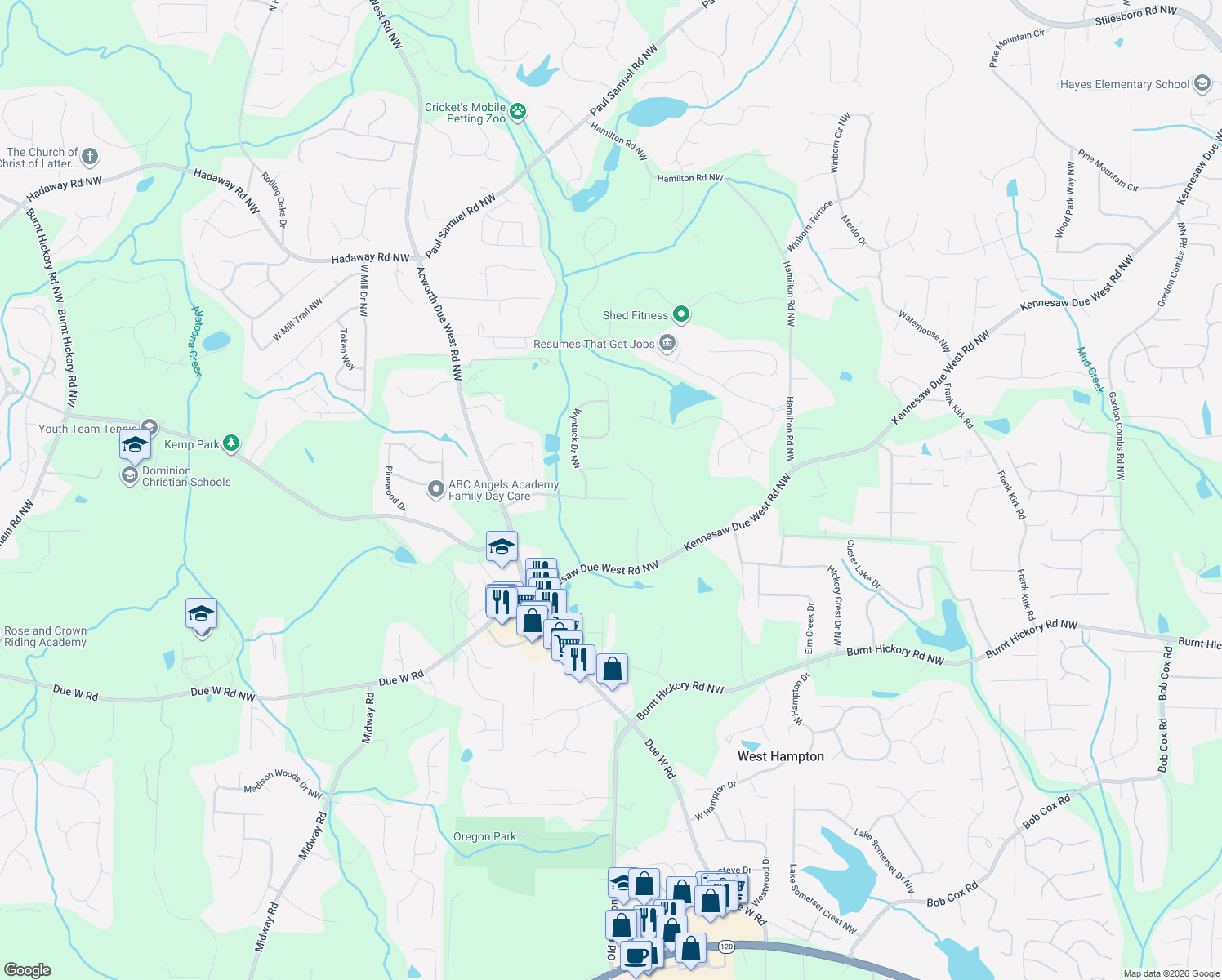 map of restaurants, bars, coffee shops, grocery stores, and more near 3784 Butterfield Dr NW in Kennesaw