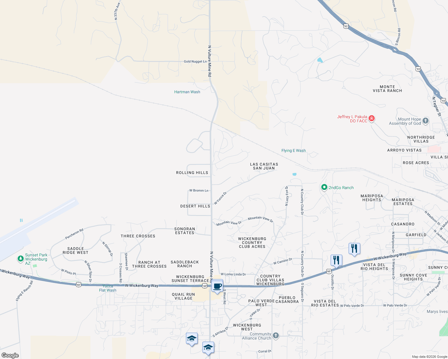 map of restaurants, bars, coffee shops, grocery stores, and more near 1930 West Ringo Road in Wickenburg
