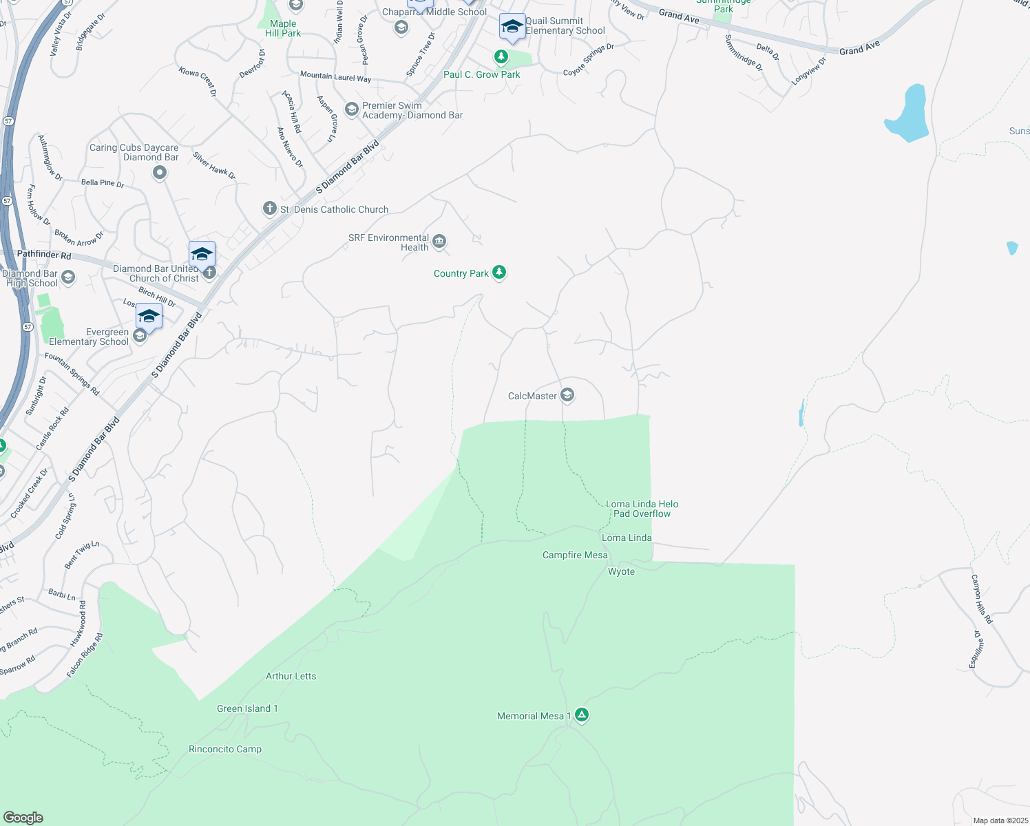 map of restaurants, bars, coffee shops, grocery stores, and more near 2691 Shady Ridge Lane in Diamond Bar