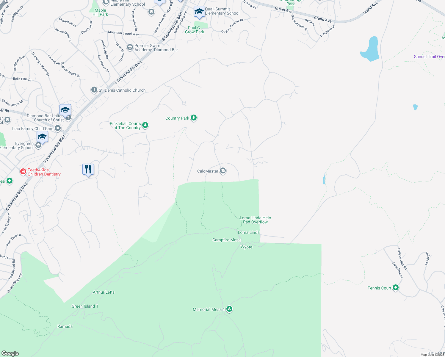 map of restaurants, bars, coffee shops, grocery stores, and more near 2658 Braided Mane Drive in Diamond Bar