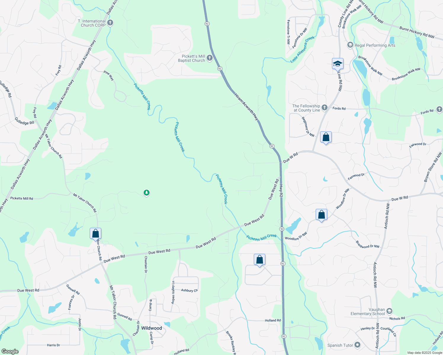 map of restaurants, bars, coffee shops, grocery stores, and more near 284 Due West Court in Dallas