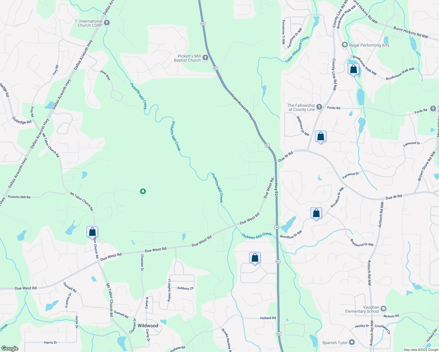 map of restaurants, bars, coffee shops, grocery stores, and more near 284 Due West Court in Dallas