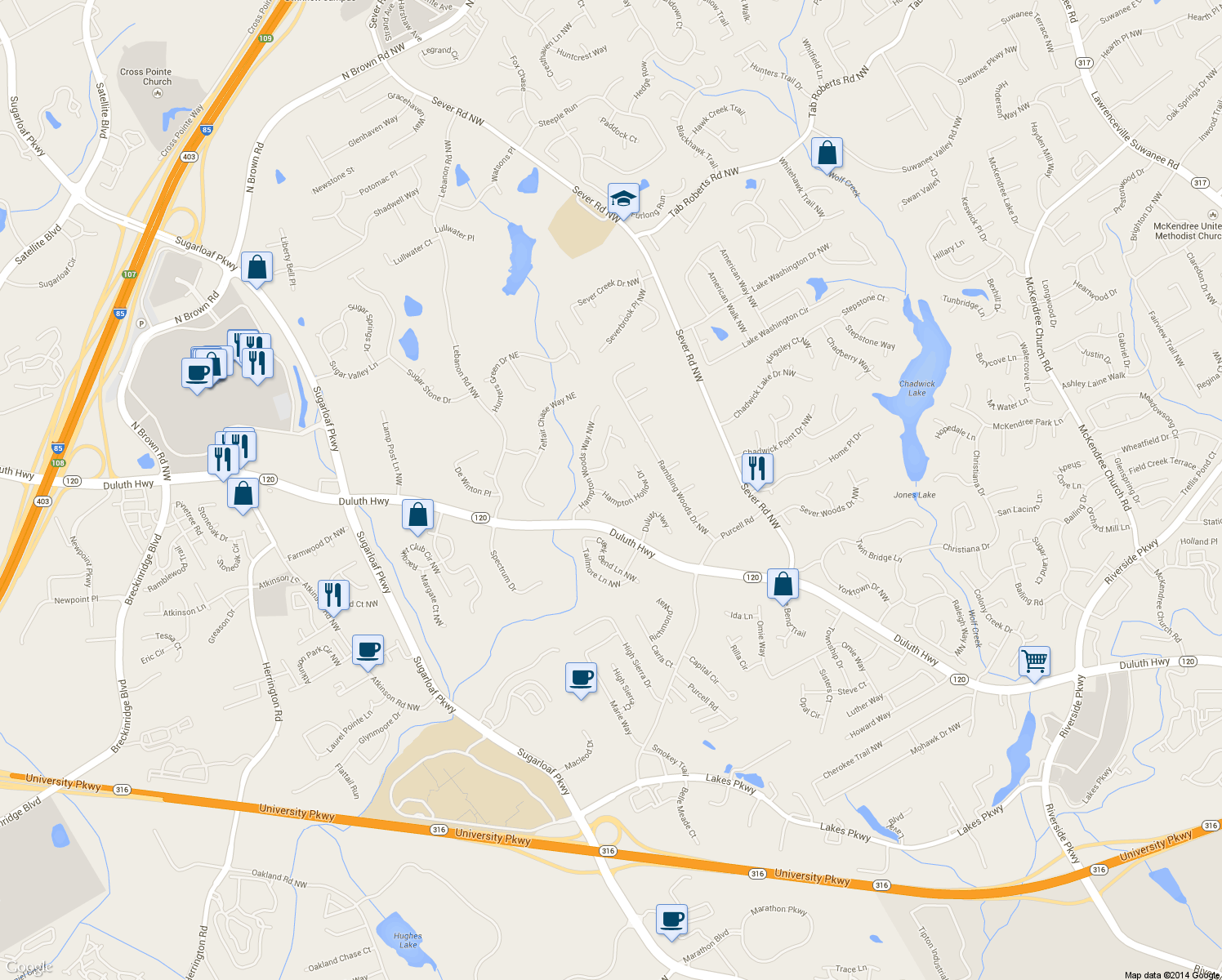 map of restaurants, bars, coffee shops, grocery stores, and more near 1679 Hampton Hollow Dr in Lawrenceville