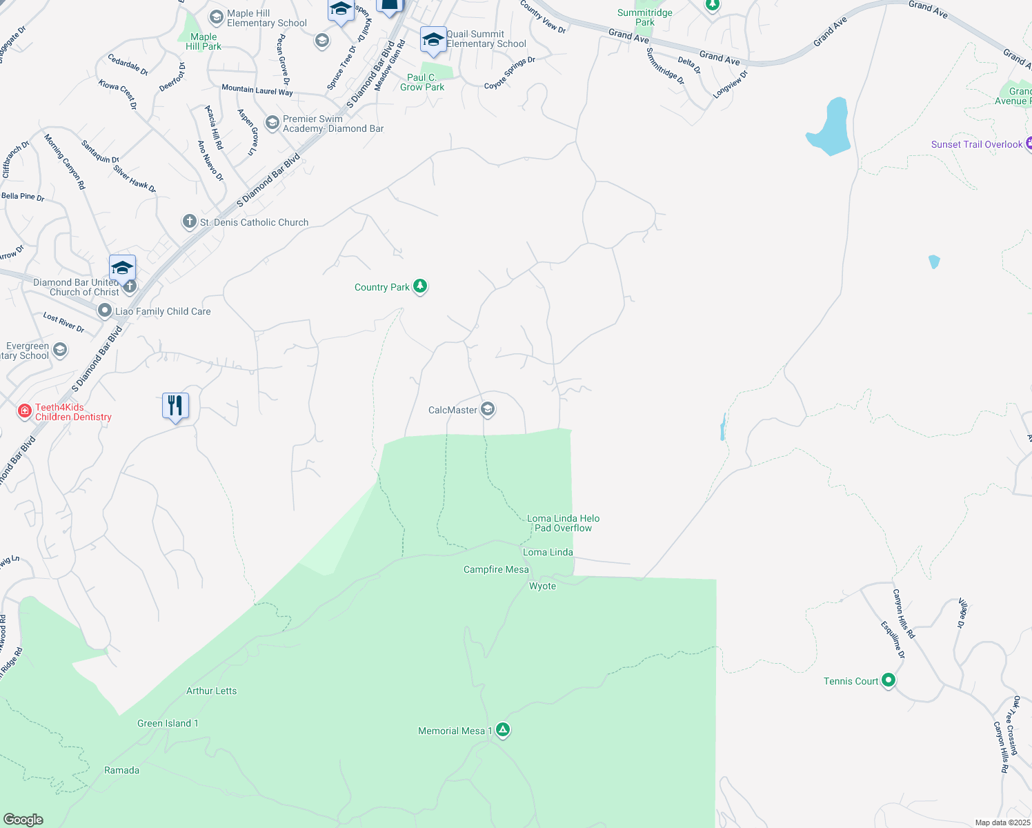 map of restaurants, bars, coffee shops, grocery stores, and more near 2695 Broken Feather Lane in Diamond Bar