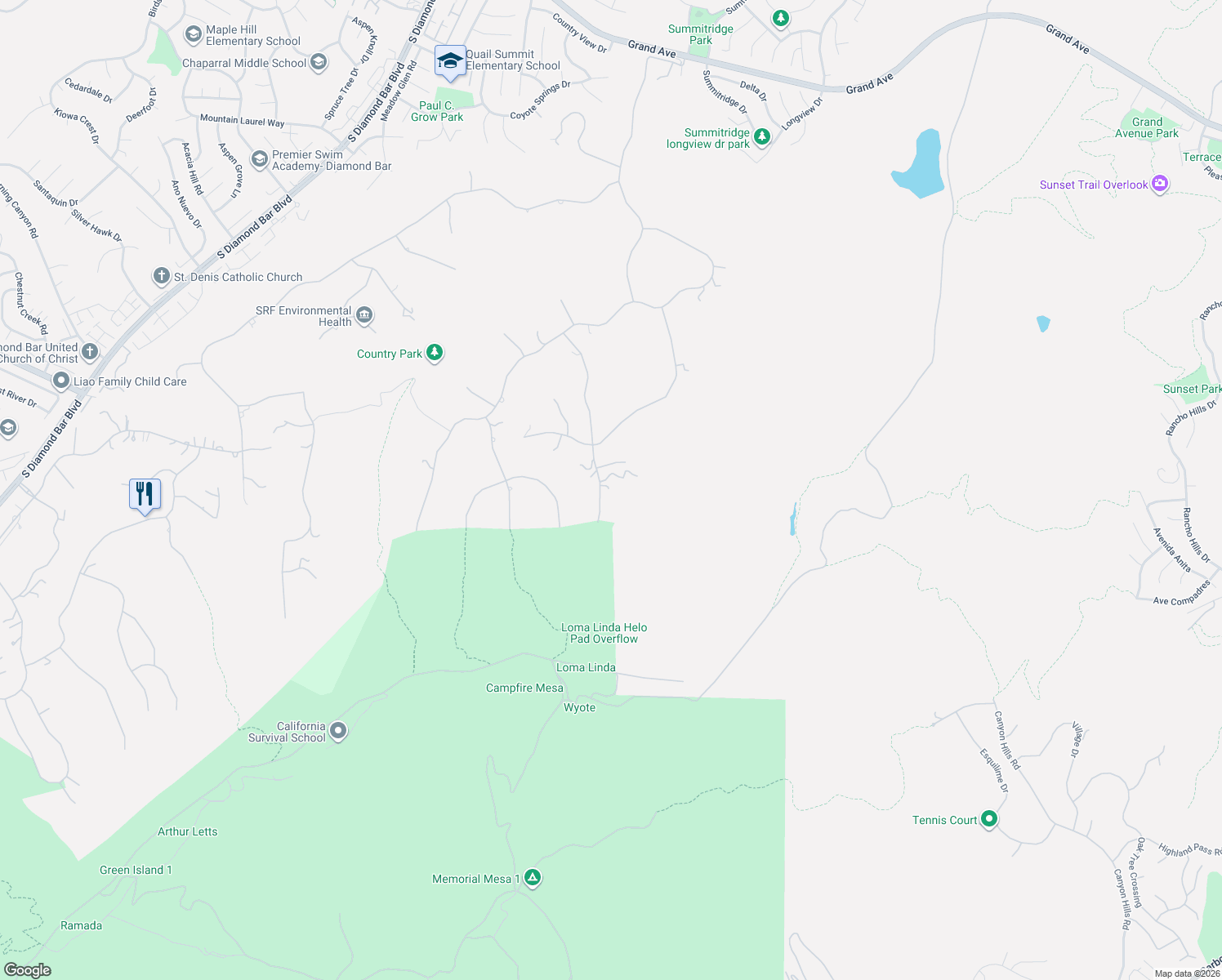 map of restaurants, bars, coffee shops, grocery stores, and more near 2668 Clear Creek Lane in Diamond Bar