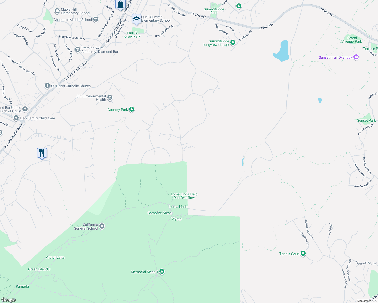 map of restaurants, bars, coffee shops, grocery stores, and more near 2668 Clear Creek Ln in Diamond Bar