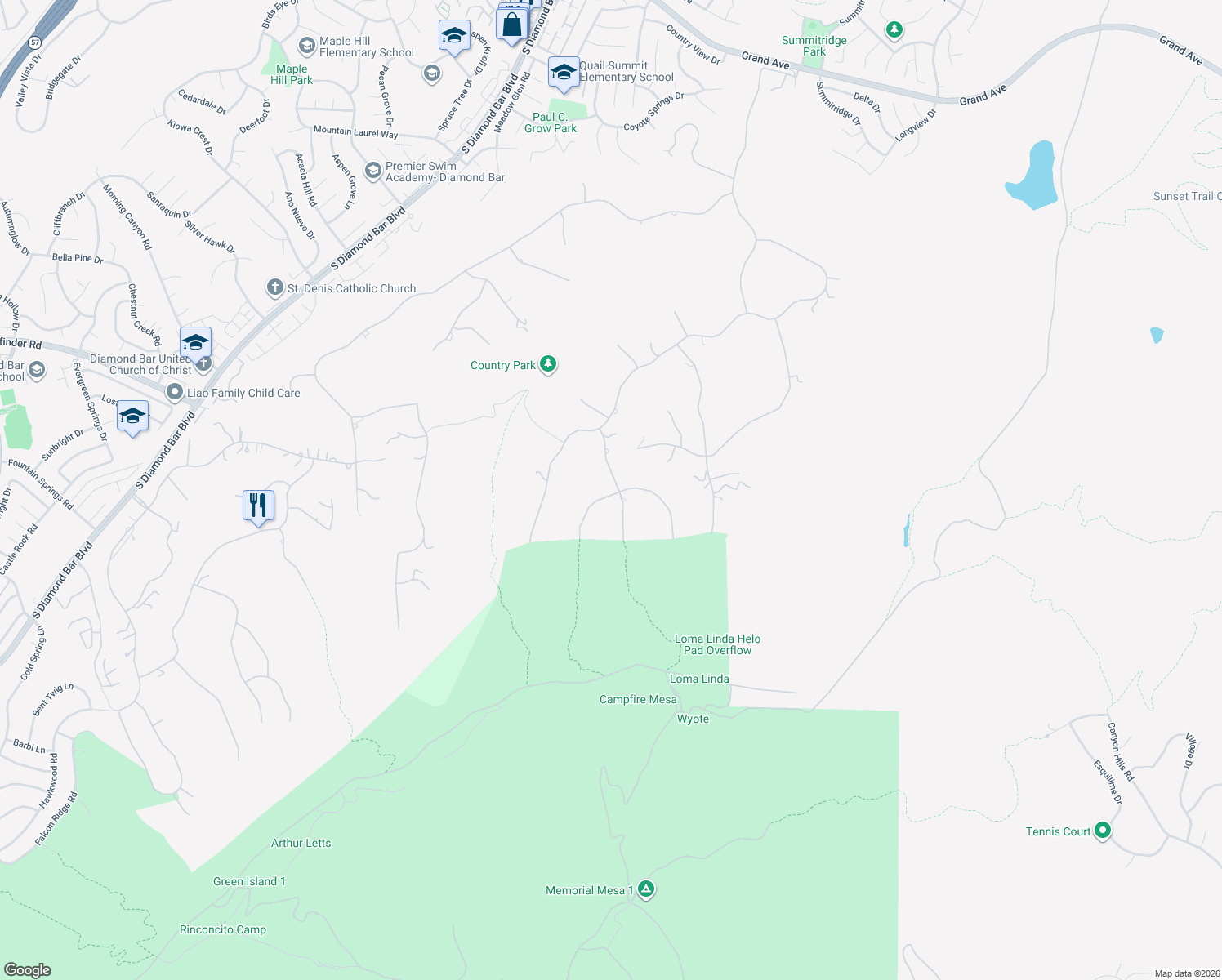 map of restaurants, bars, coffee shops, grocery stores, and more near 2591 Braided Mane Drive in Diamond Bar