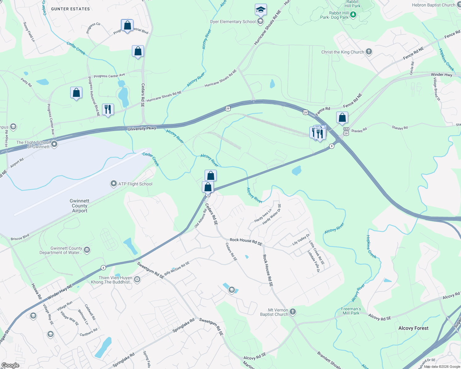 map of restaurants, bars, coffee shops, grocery stores, and more near 1275 Winder Hwy in Dacula