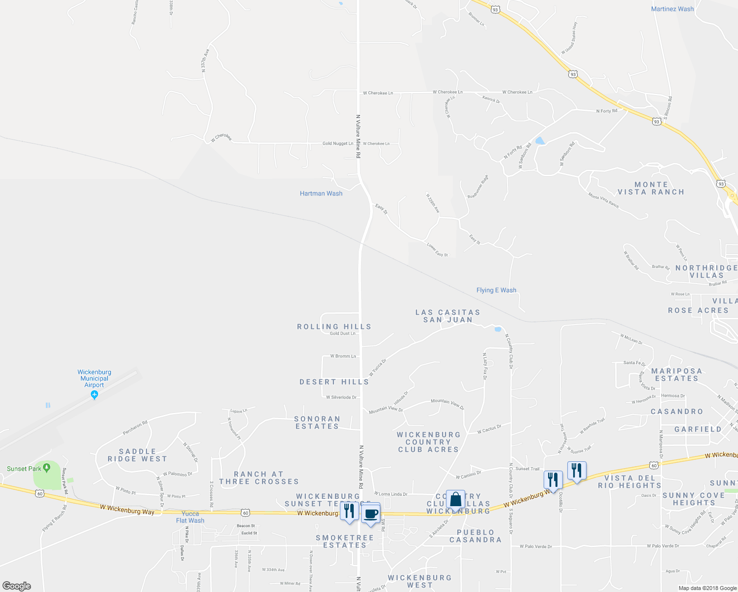 map of restaurants, bars, coffee shops, grocery stores, and more near 870 Logan Way in Wickenburg