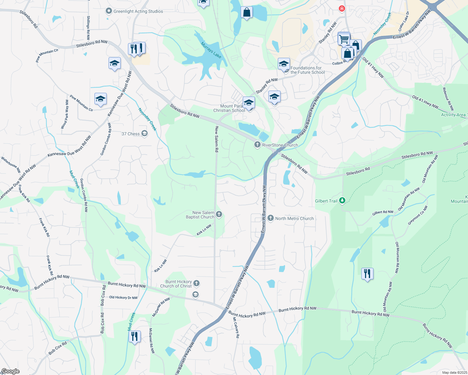 map of restaurants, bars, coffee shops, grocery stores, and more near 1025 Ector Drive Northwest in Kennesaw