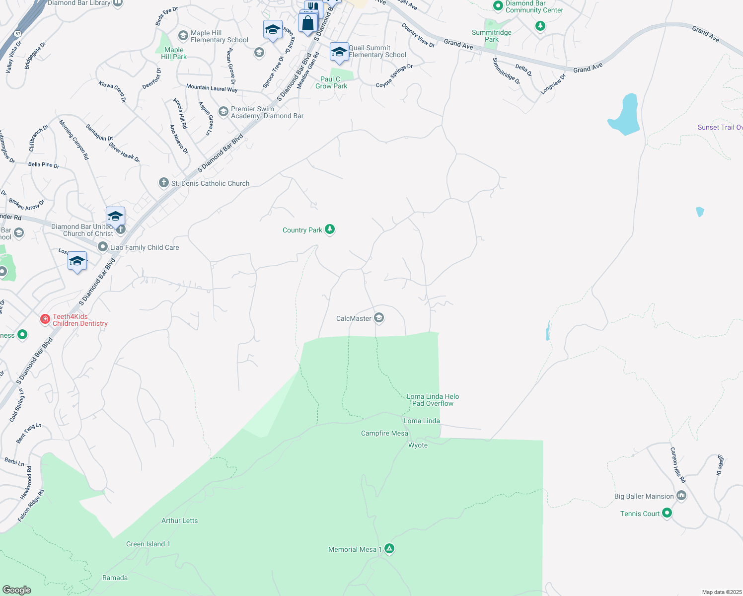 map of restaurants, bars, coffee shops, grocery stores, and more near 2578 Braided Mane Drive in Diamond Bar