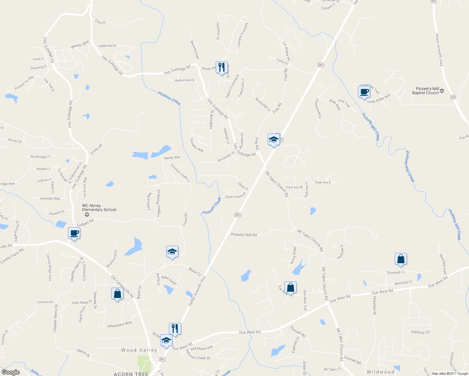 map of restaurants, bars, coffee shops, grocery stores, and more near 80 Oliver Ridge in Dallas