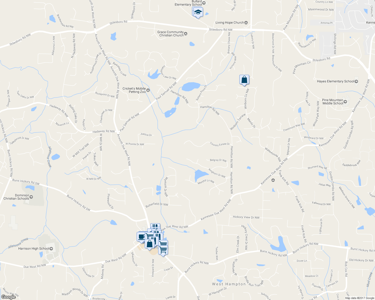map of restaurants, bars, coffee shops, grocery stores, and more near 3591 Country Estate Drive in Kennesaw