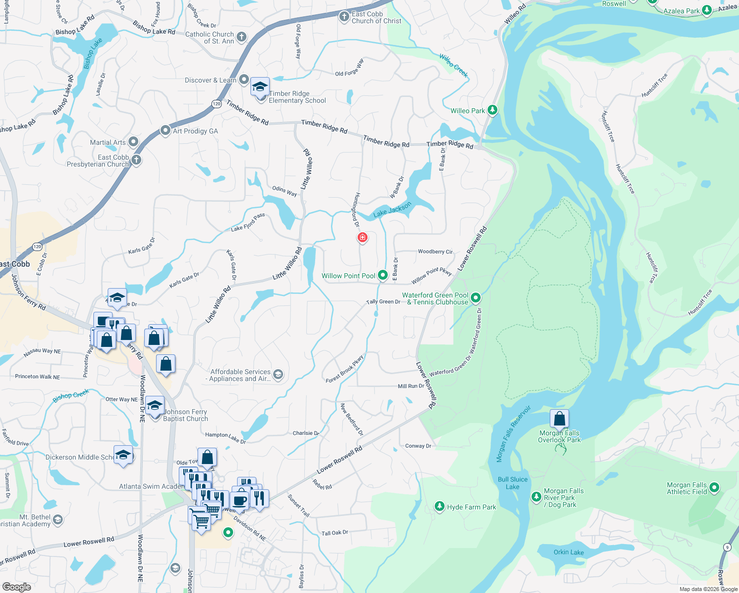 map of restaurants, bars, coffee shops, grocery stores, and more near 5393 Tally Green Drive in Marietta