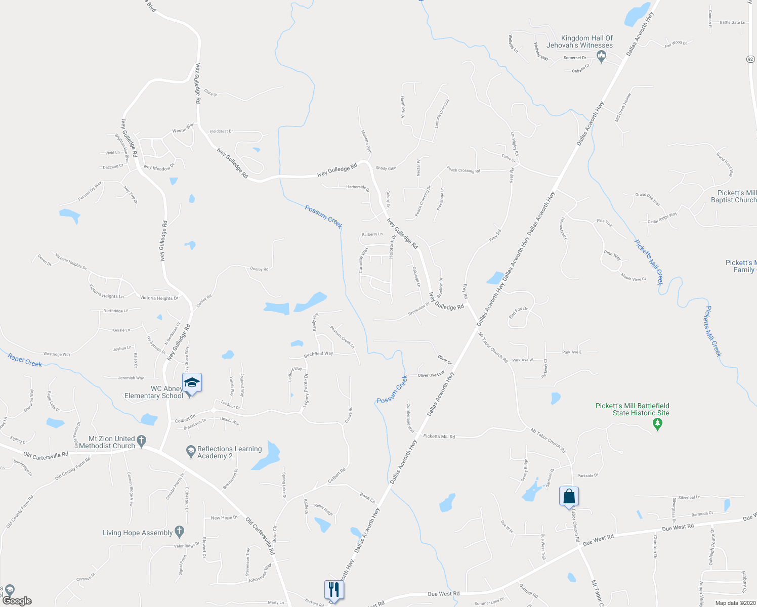 map of restaurants, bars, coffee shops, grocery stores, and more near 334 Camellia Way in Dallas