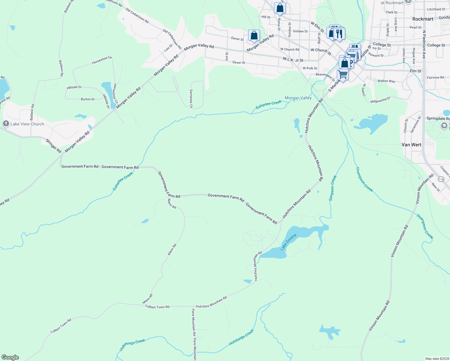 map of restaurants, bars, coffee shops, grocery stores, and more near 831 Government Farm Road in Rockmart
