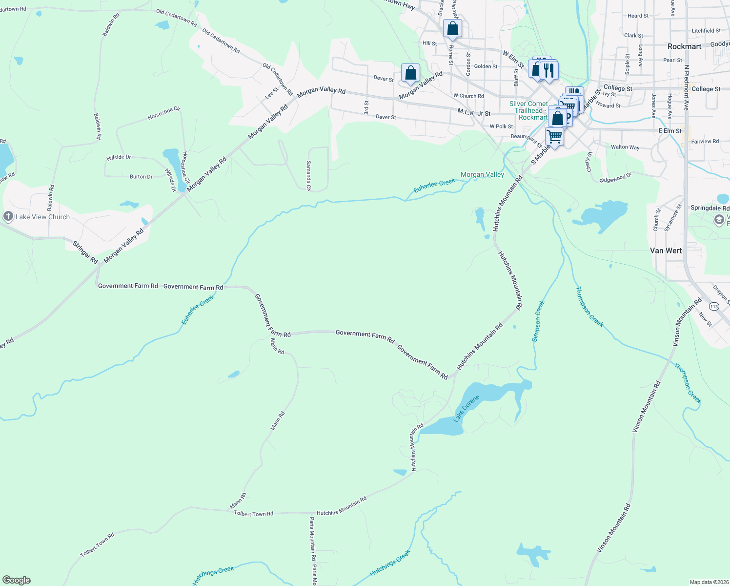 map of restaurants, bars, coffee shops, grocery stores, and more near 831 Government Farm Road in Rockmart