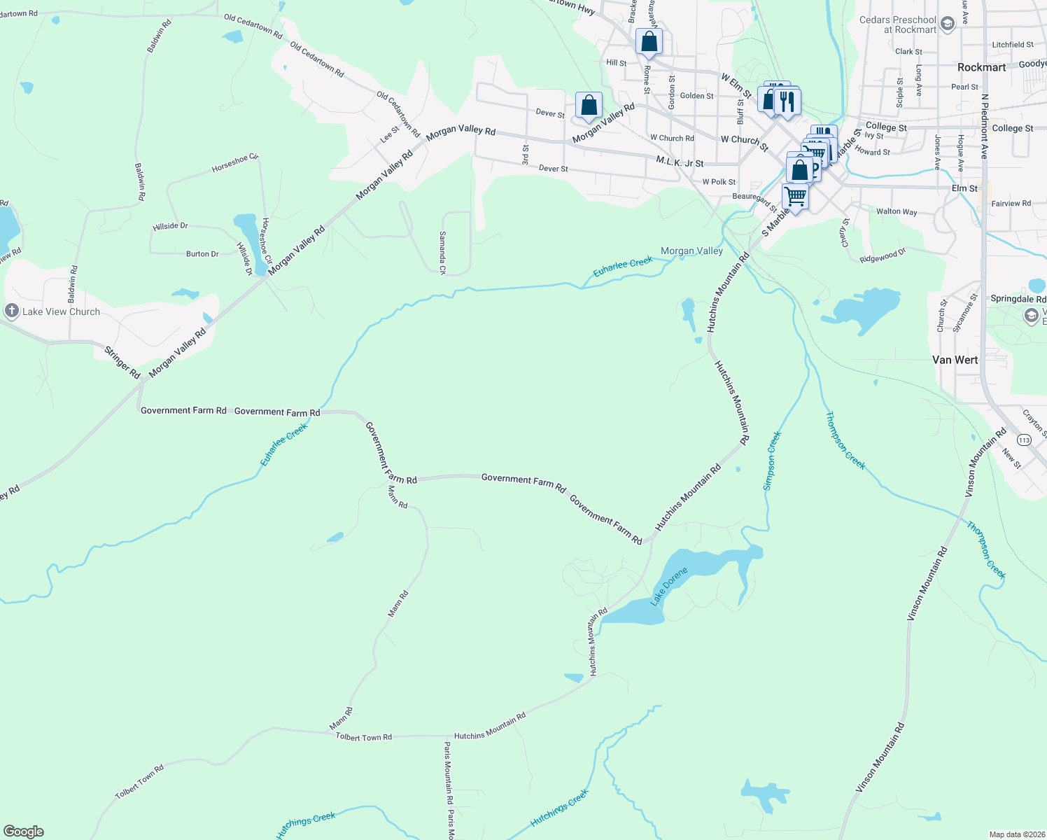 map of restaurants, bars, coffee shops, grocery stores, and more near 831 Government Farm Road in Rockmart