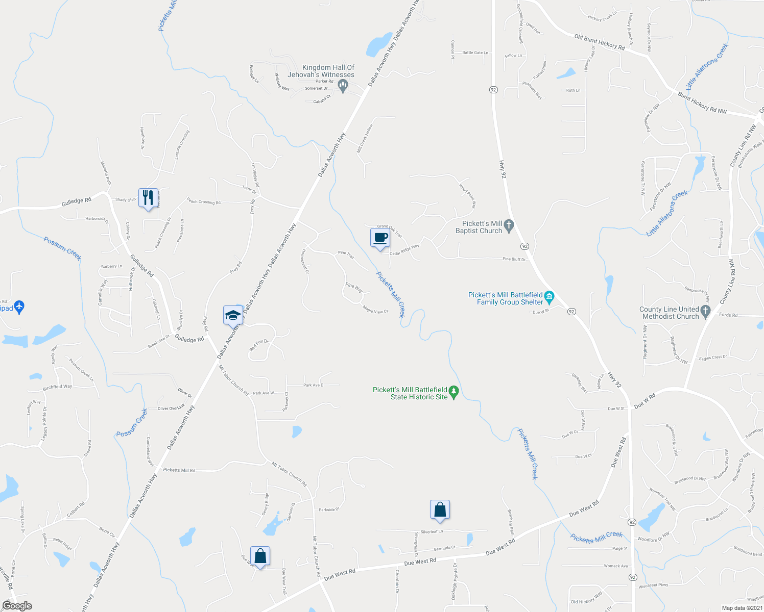 map of restaurants, bars, coffee shops, grocery stores, and more near 255 Maple View Court in Dallas
