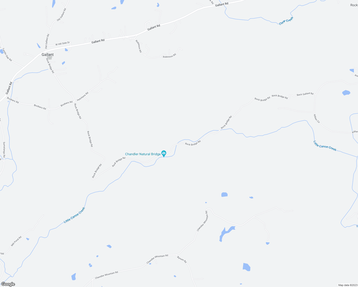 map of restaurants, bars, coffee shops, grocery stores, and more near Rock Bridge Road in Gallant