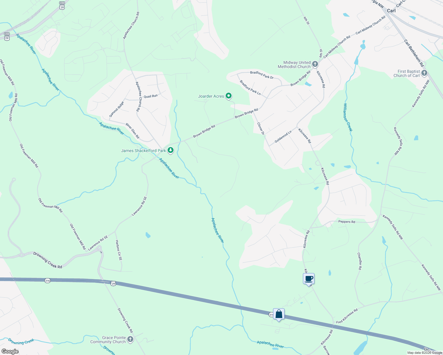 map of restaurants, bars, coffee shops, grocery stores, and more near 569 Apalachee Ridge Road in Auburn