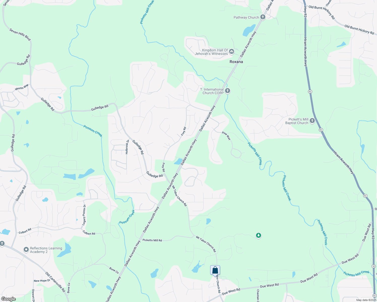 map of restaurants, bars, coffee shops, grocery stores, and more near 6799 State Route 381 in Dallas