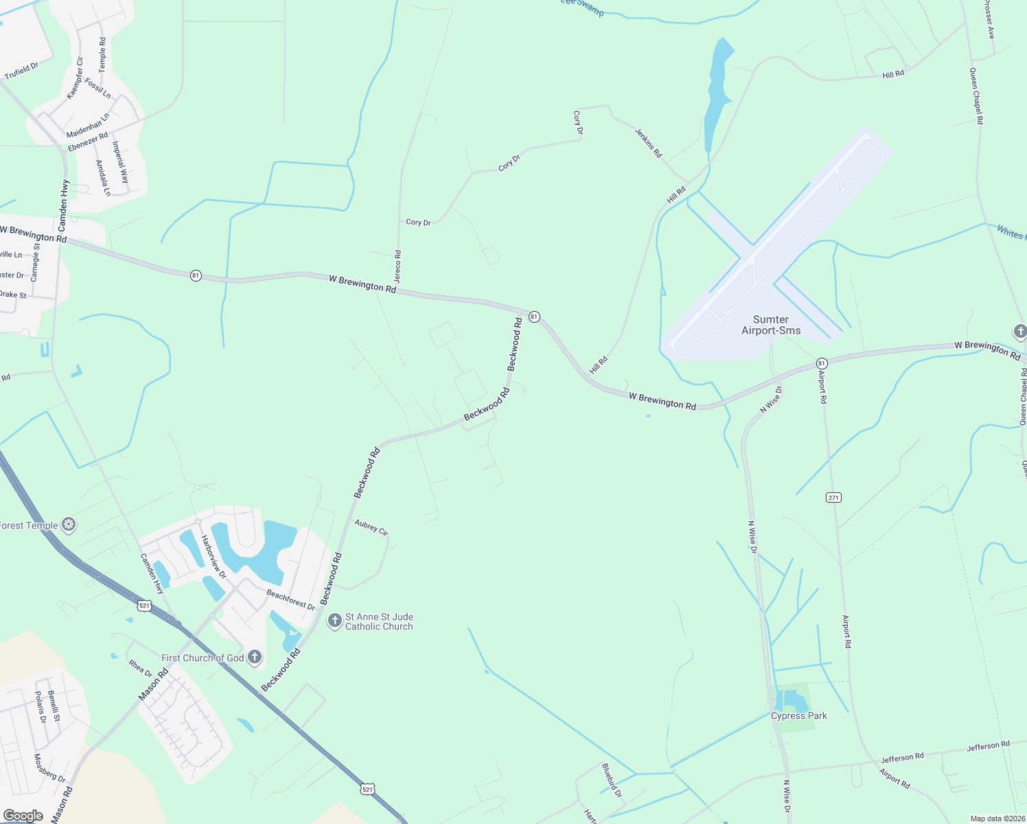 map of restaurants, bars, coffee shops, grocery stores, and more near 2355 Beckwood Rd in Sumter