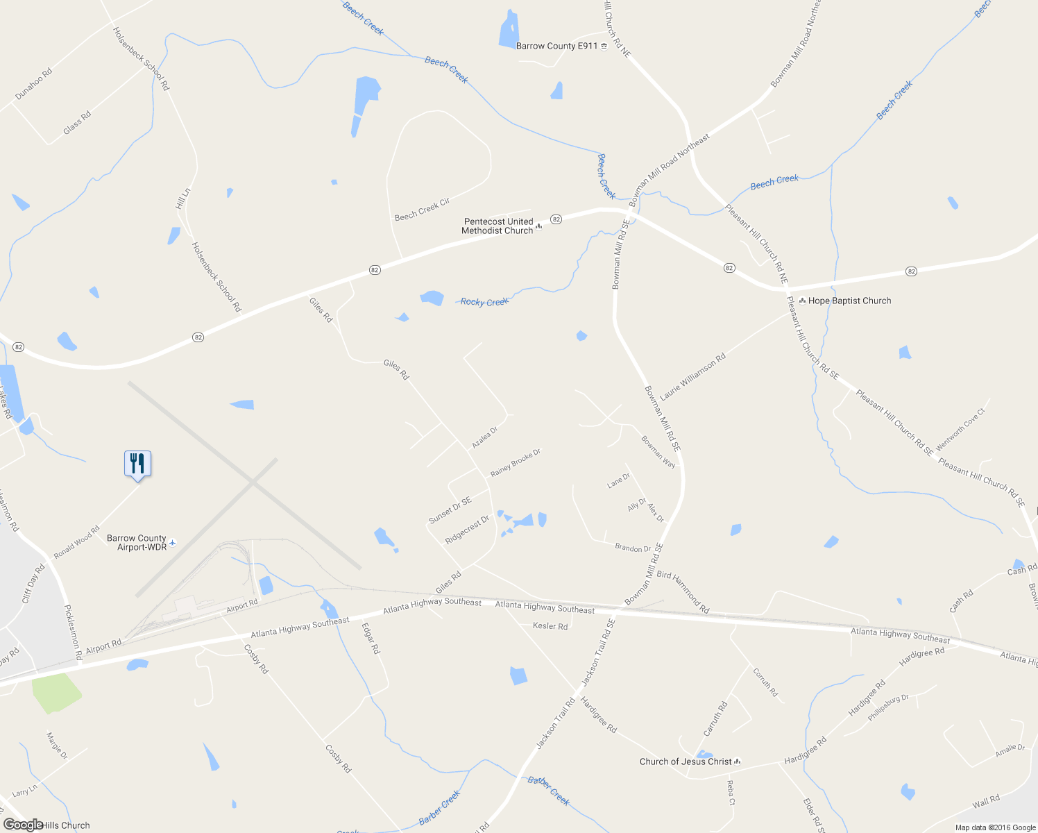 map of restaurants, bars, coffee shops, grocery stores, and more near 953 Azalea Court in Winder