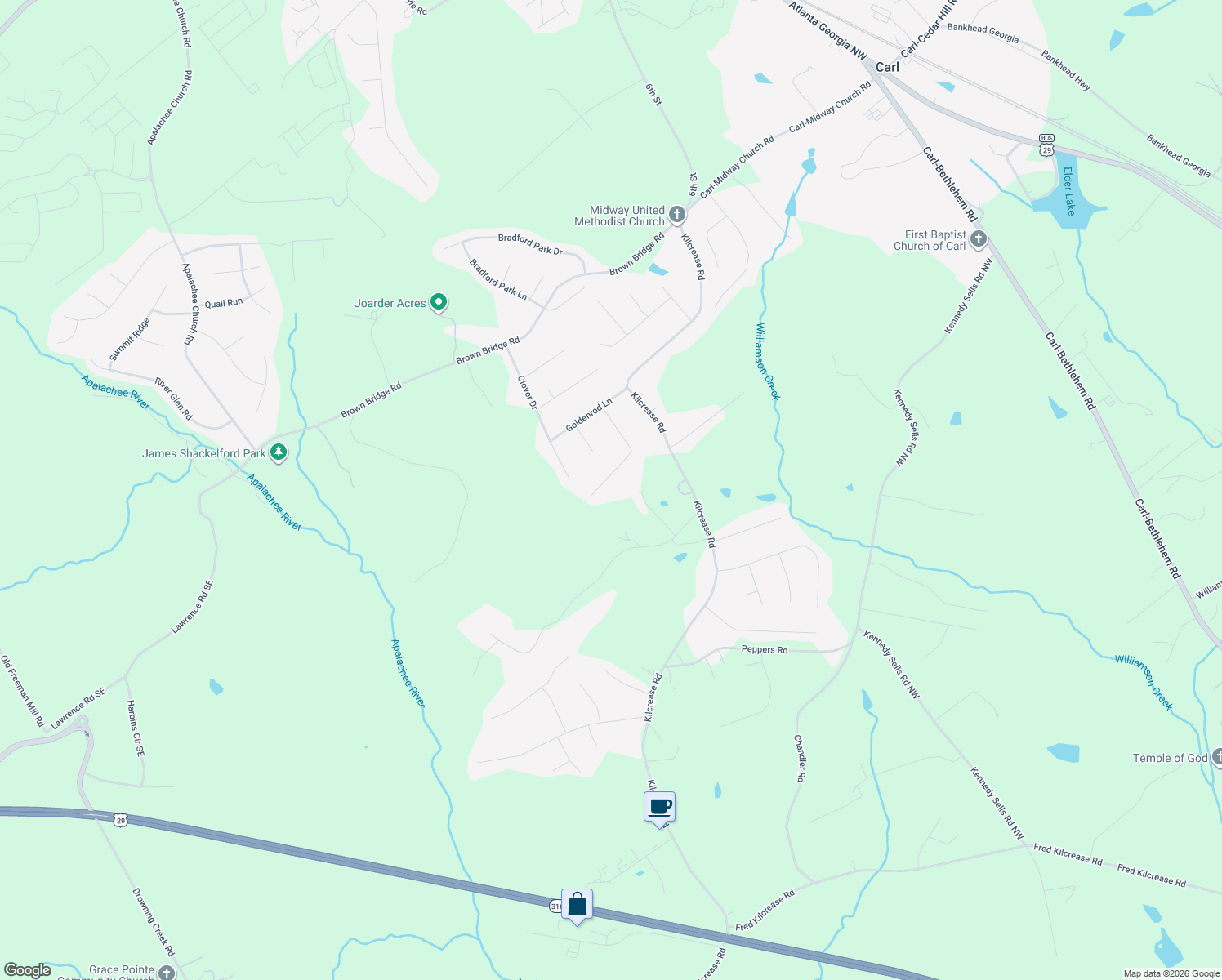 map of restaurants, bars, coffee shops, grocery stores, and more near 326 Honeysuckle Terrace in Auburn