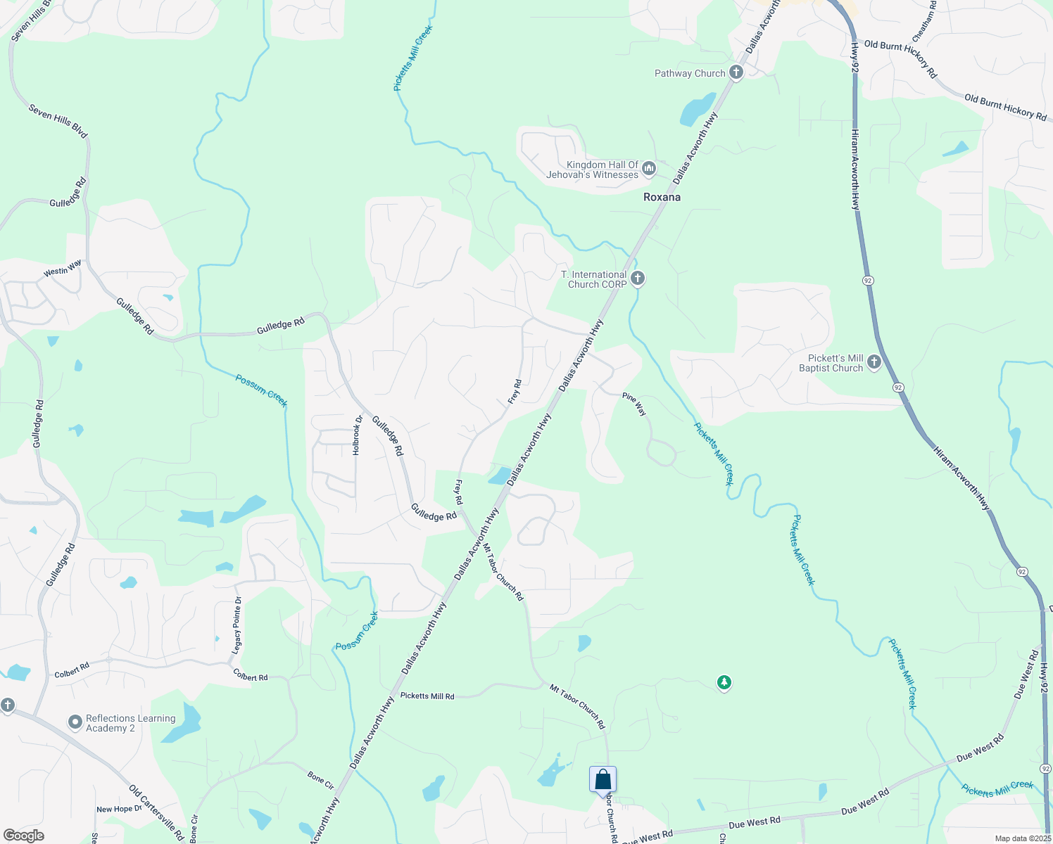 map of restaurants, bars, coffee shops, grocery stores, and more near 6799 State Route 381 in Dallas