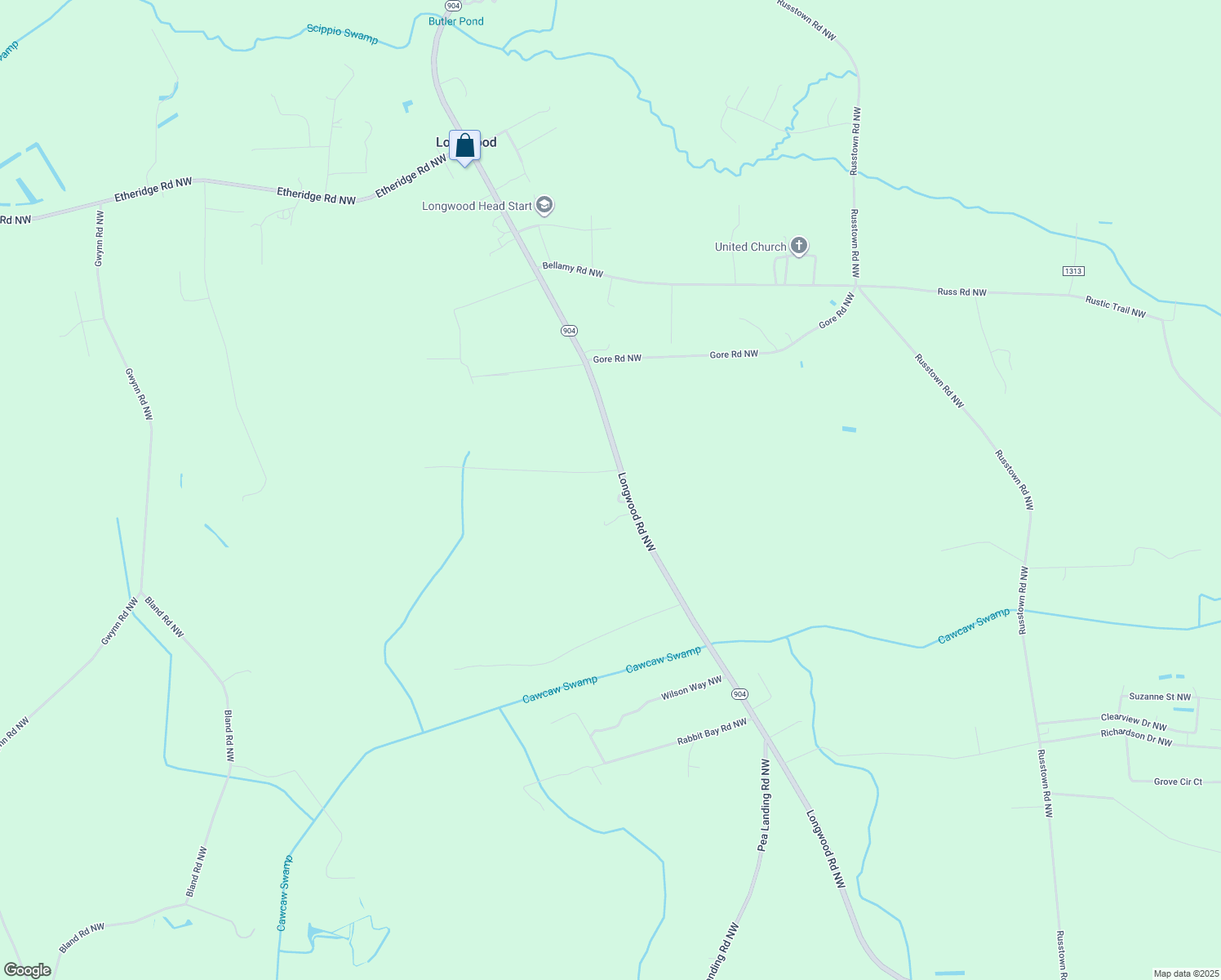 map of restaurants, bars, coffee shops, grocery stores, and more near 1591 Longwood Rd NW in Brunswick