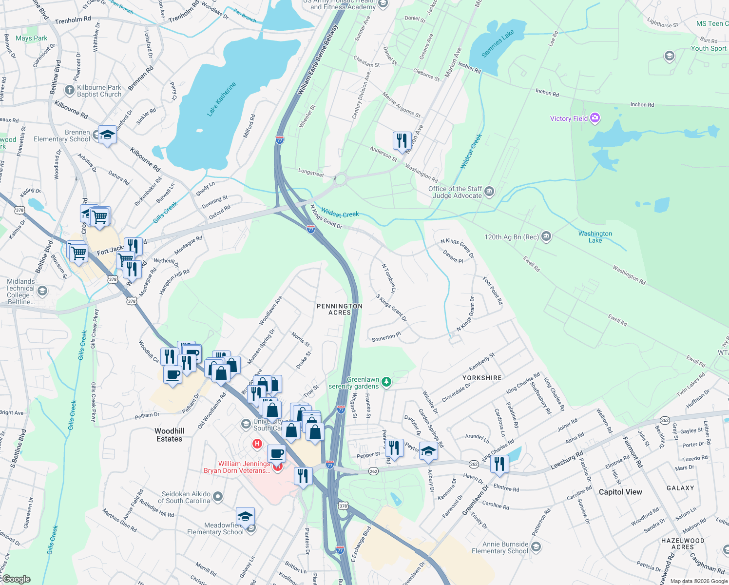 map of restaurants, bars, coffee shops, grocery stores, and more near 5 Trimblestone Ct in Columbia