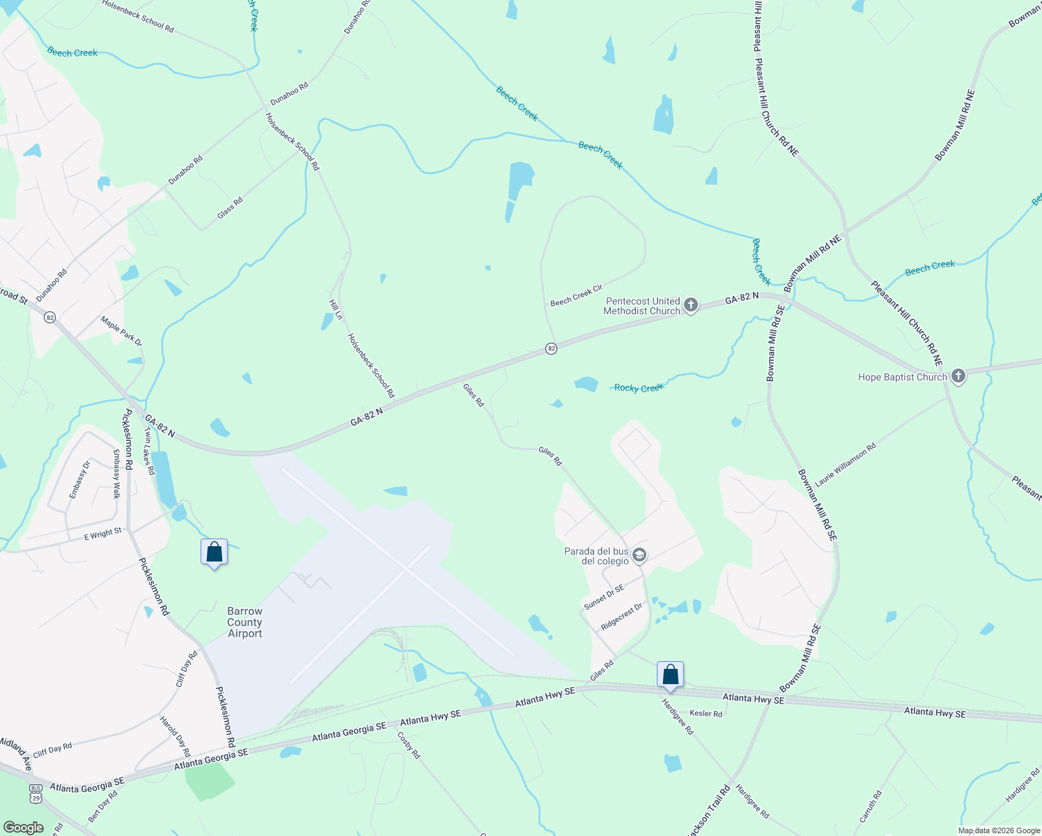 map of restaurants, bars, coffee shops, grocery stores, and more near 50 Giles Road in Winder