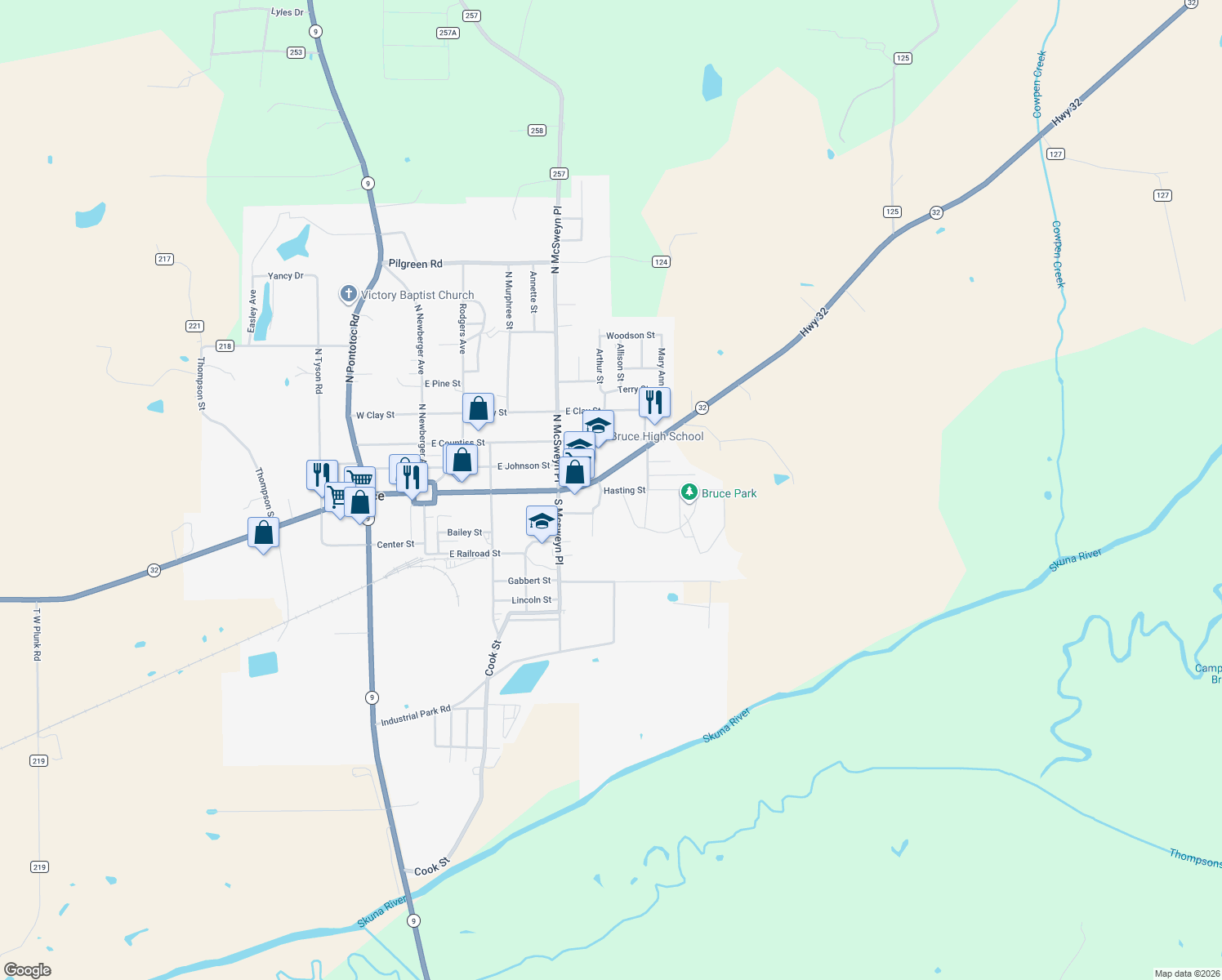 map of restaurants, bars, coffee shops, grocery stores, and more near 123-201 Hasting Street in Bruce