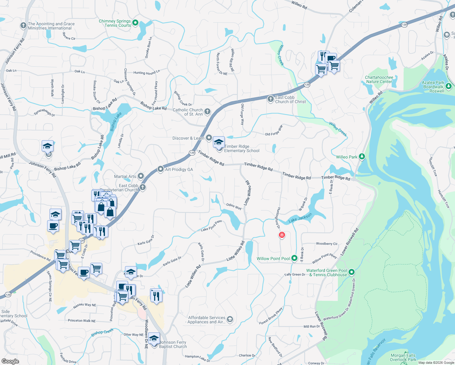 map of restaurants, bars, coffee shops, grocery stores, and more near 1738 Thorrs Rokk in Marietta