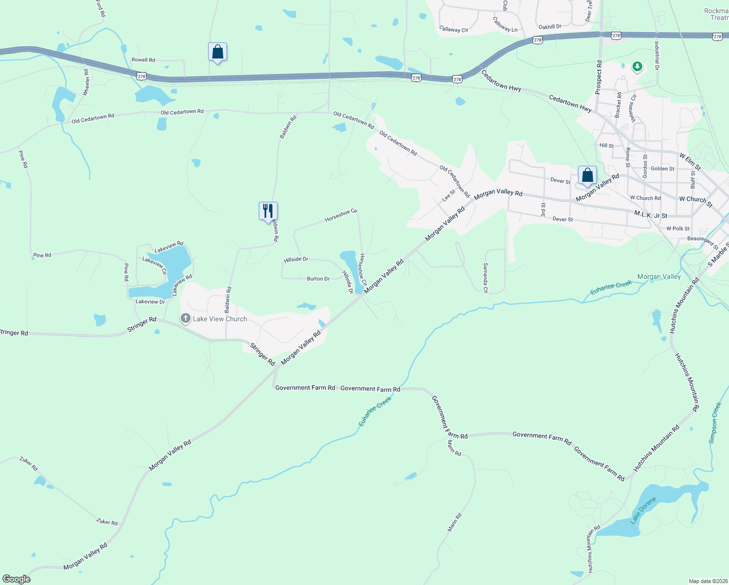 map of restaurants, bars, coffee shops, grocery stores, and more near 777 Morgan Valley Rd in Rockmart