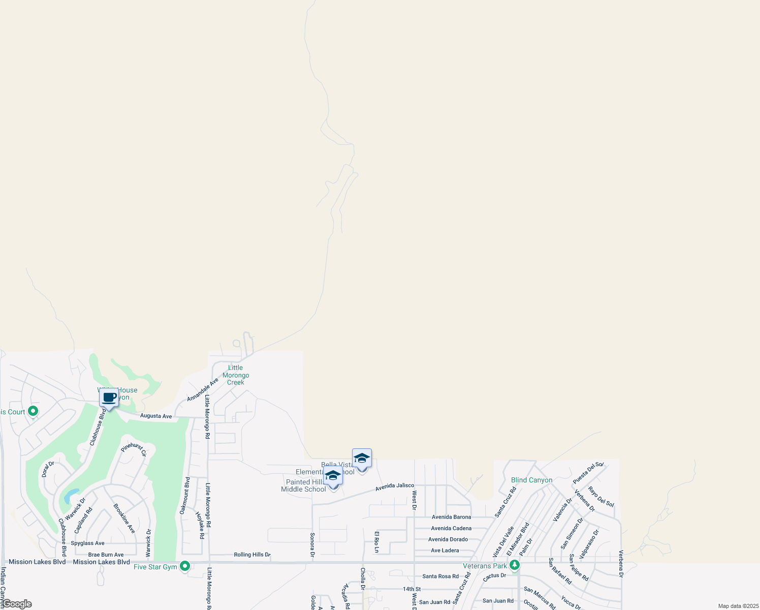 map of restaurants, bars, coffee shops, grocery stores, and more near 10805 Palm Drive in Desert Hot Springs