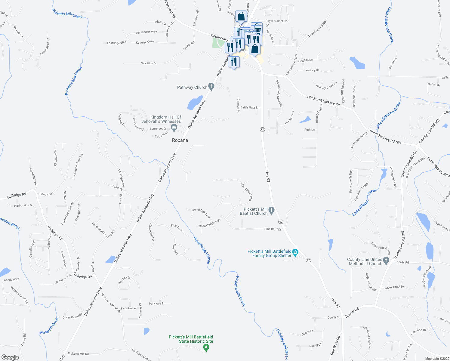 map of restaurants, bars, coffee shops, grocery stores, and more near 588 Wood Point Way in Dallas