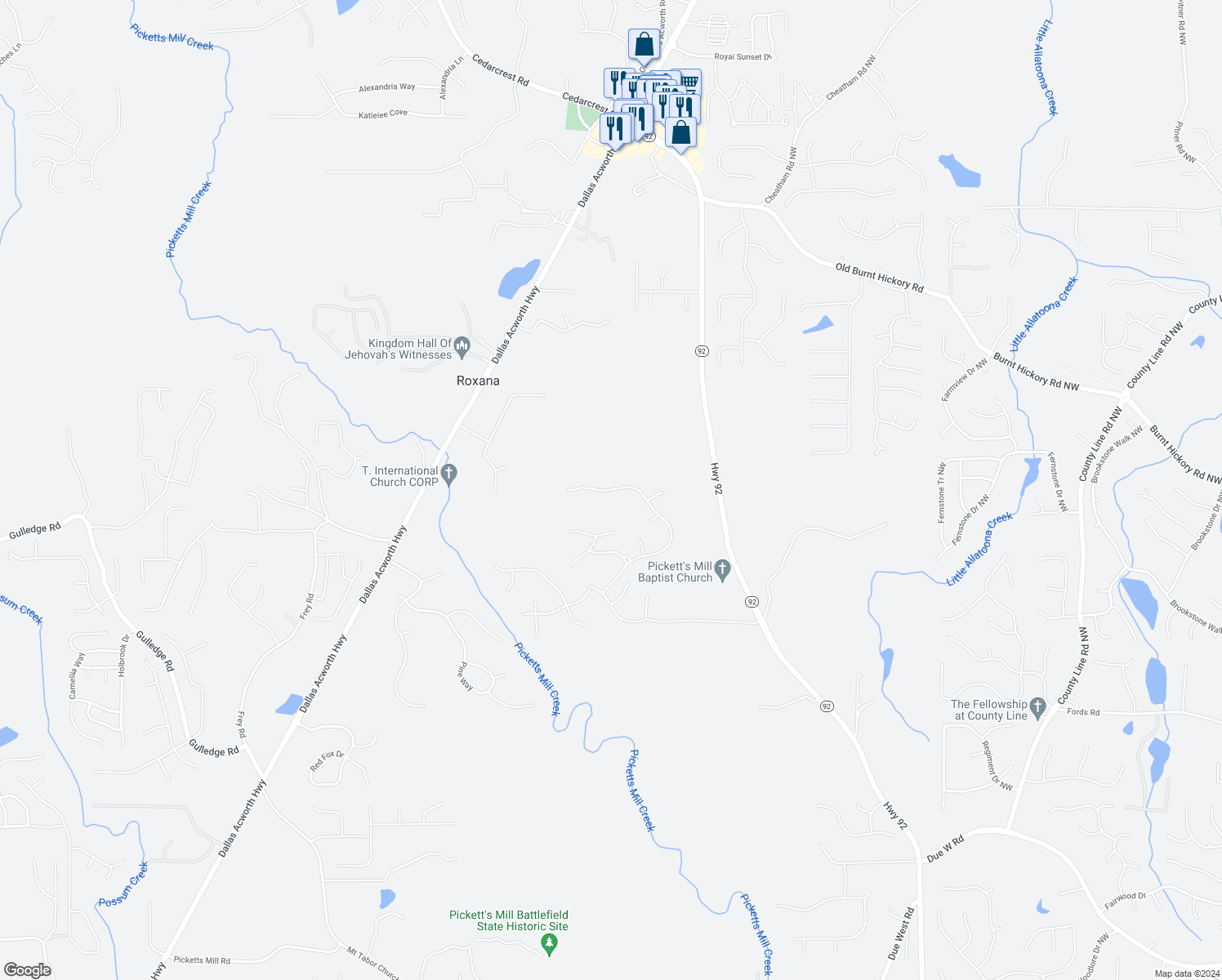 map of restaurants, bars, coffee shops, grocery stores, and more near 554 Wood Point Way in Dallas