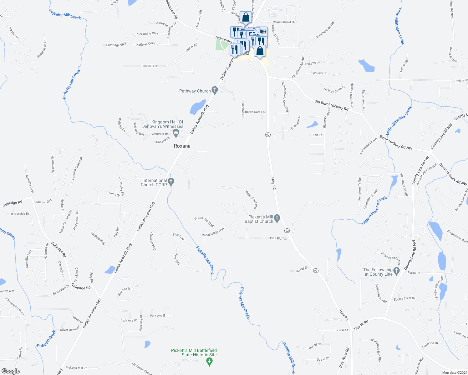 map of restaurants, bars, coffee shops, grocery stores, and more near 545 Wood Point Way in Dallas